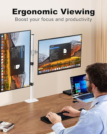 Suptek Dual LED LCD Monitor Stand up Desk Mount Extra Tall 31.5" Pole Heavy Duty Fully Adjustable Stand for 2 / Two Screens up to 27 inch,White (MD6842W)