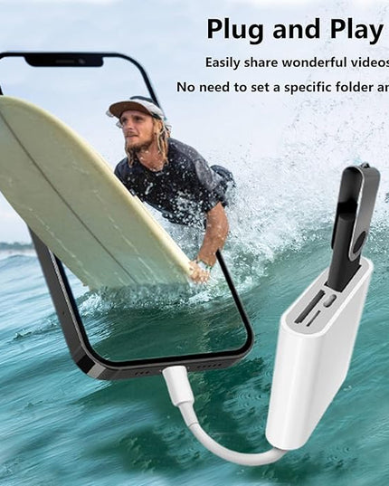 SD Card Reader for iPhone Lightning to 4 in 1 USB Camera Adapter Compatible Female OTG Micro SD TF Memory Card Reader for iPad with Charging Port