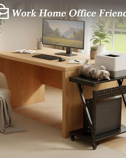 Computer Tower Cart, Height Adjustable PC Tower Stand, Mobile Rolling PC Cart, 2-Tier ATX-Case CPU Holder, PC Stand with Wheels, 23.23"-31.10" H, Black Pro