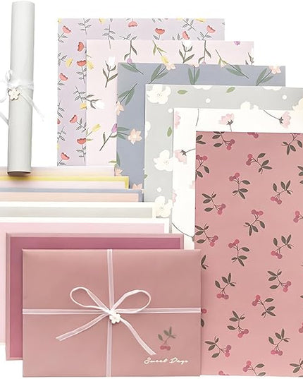 72 Pcs Stationery Paper Envelopes Set Includes 24 Lined Writing Paper & 12 Envelopes, Cute Lovely Floral Letter Writing Stationery Paper Envelopes Kit for Girls Boys Office School Supplies (6Style)