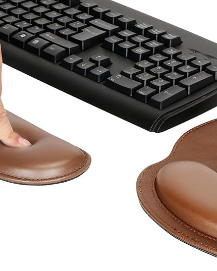 RICHEN Ergonomic PU Leather Keyboard Wrist Rest and Mouse Pad with Wrist Support, Memory Foam Set for Computer/Laptop,Gaming and Office, Comfortable for Easy Typing & Pain Relief (PU Brown)