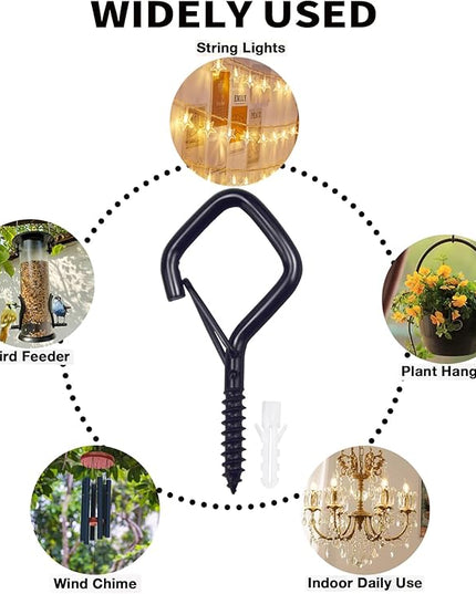 50 PCS Black Eye Screw Hooks for Hanging Heavy Duty with Safety Buckle.Metal Ceiling Hooks for Hanging Plants Cup Wind Chime Bird Feeders Patio Lights at Indoor&Outdoor