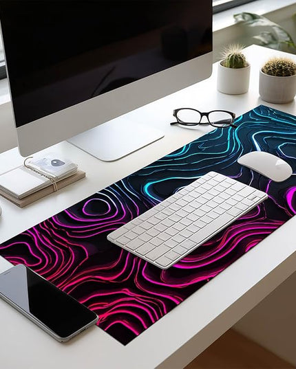 Large Mouse Pad Gaming Mousepad 31.5 x 11.8 Inch Keyboard Desktop Mat Diatomite XL Mouse Pad for Home and Office Desk Accessories with Neon Abstract Wave Pattern Artwork Diatomite