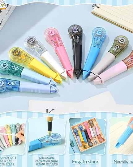 auroray 18 Pack Correction Tape Pens 1/5" X 236", 9 Color Correction Tape Pens Easy to Use Applicator for Instant Correction Students School Office Supplies