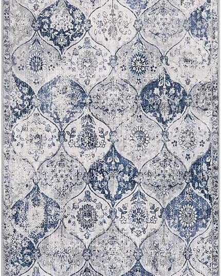 Lahome Moroccan Trellis Washable Runner Rug, 2x6 Kitchen Runners for Hallways 6 Feet Non Slip, Vintage Laundry Room Rug Ultra-Thin Long Carpet for Bathroom Bedroom Entryway, White/Royal Blue