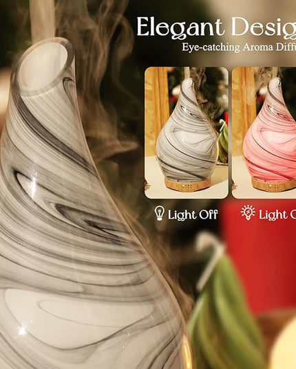 Porseme 280ml Essential Oil Diffuser Glass Color Changing Aroma Air Diffusers Aromatherapy Ultrasonic Cool Mist Humidifier 7 Running Hours Waterless Auto-Off for Sleeping, Yoga, Office, Spa (Ink)