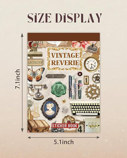 PRSTINCOL Vintage Sticker Book with 30 Pages and 300+ Aesthetic Stickers for Scrapbooking Supplies and Retro Bullet Journal
