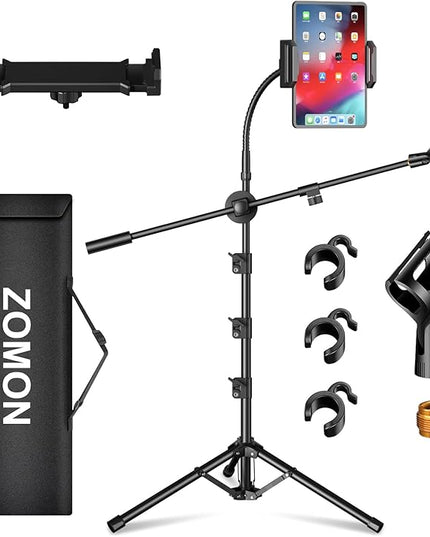 Mic Stand,6 In 1 Microphone Stand Floor Boom Mic Stand, Support Boom Gooseneck Mic Clips Tablet Phone Holder Any Combination With Mic Stand Bag