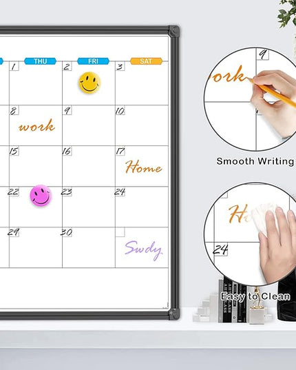 JILoffice Dry Erase Calendar Whiteboard - Magnetic White Board Calendar Monthly 36 X 24 Inch, Black Aluminum Frame Wall Mounted Board for Office Home and School