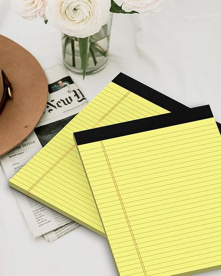 Legal Pads 8.5 x 11 Yellow Writing Pads Wide Ruled Note Pads 8.5 x 11 Lined Double-Sided Notepad for Home, School, Office Use, 80gsm Perforated Paper, Sturdy Cardboard Backing, 6 Pack (30 Sheets/Pad)