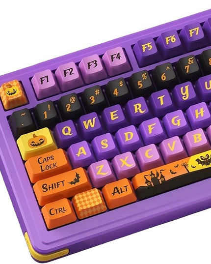 Halloween Theme Purple PBT Keycap, Cherry Profile Cute Key Cap for Mechanical Gaming Keyboard, Dye Sublimation, 126 Keys