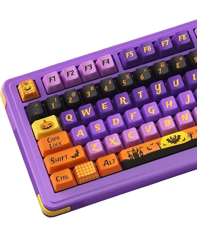 Halloween Theme Purple PBT Keycap, Cherry Profile Cute Key Cap for Mechanical Gaming Keyboard, Dye Sublimation, 126 Keys