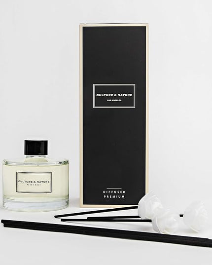 CULTURE & NATURE Reed Diffuser Set 6.7oz (200ml) Black Rose Scented Diffuser with Sticks Home Fragrance Reed Diffuser for Bathroom Shelf Decor