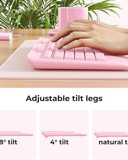 Wireless Keyboard and Mouse Set with Quiet Keys, 2.4G Full Size Ergonomic Keyboard with Wrist Rest, Protective Covers, Soft Touch Silent Design for Windows, Computer, PC and Laptop