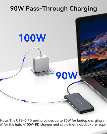 Laptop Docking Station 3 Monitors, 4K@120Hz DisplayPort 4K@60Hz HDMI 4K@60Hz USBC,12 in 1 USB C Video Output for Multiple Monitor Dock USB A 3.0, USB C 3.2 10Gbps Ports 100W PD, SD/TF