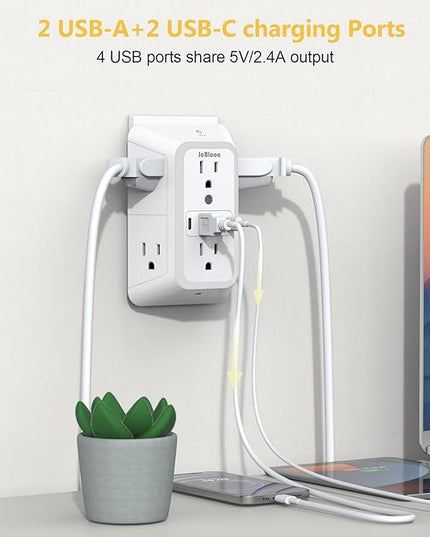 Wall Outlet Extender with Night Light, Power Plug Adapter Multi Plug Outlet Surge Protector with 4 USB Charging Ports (2 USB C), Adapter Spaced Outlets for Home Travel Office