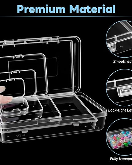28 Pack Mixed Sizes Small Plastic Storage Containers, Mini Rectangular Small Items Organizer Boxes with Hinged Lids and Labels for Craft Jewelry Beads