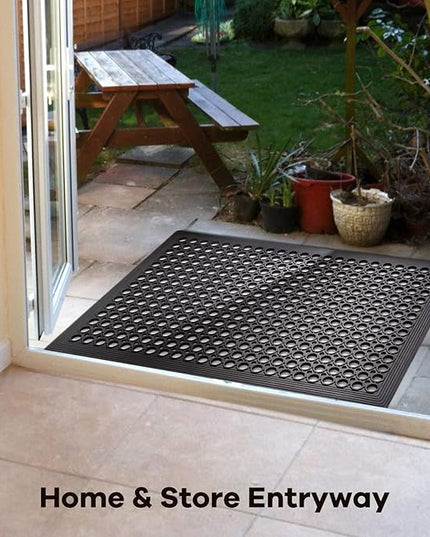 Anti Fatigue Rubber Floor Mats Restaurant Kitchen Rubber Drainage Mat Out Door Mats Durable Non-Slip Bar Floor Mat Utility Mat Indoor Outdoor Wet Area Use 24" x 36" Black
