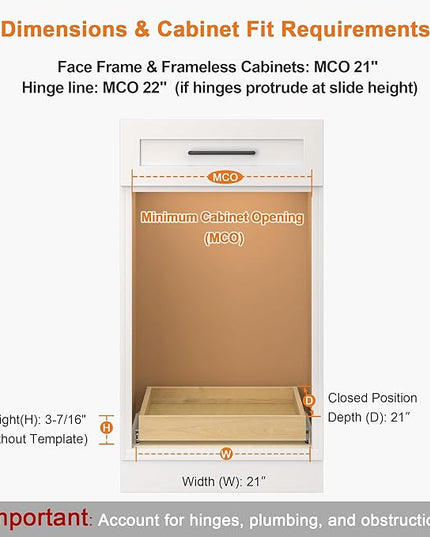 ALINE FURNITURE Pull Out Drawers for Cabinets Birch Wood, 21" W X 21" D Soft Close Slide Out Drawer for Kitchen Cabinets, Pull-out Shelves, Sliding Shelf for Pantry Cabinet Organizer