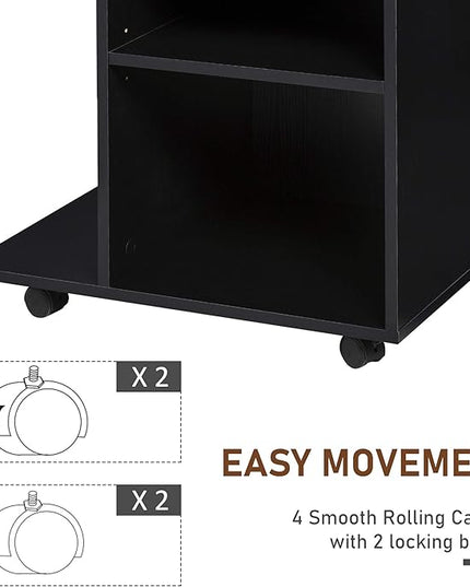 Vinsetto Mobile Printer Stand, Rolling File Cabinet Cart with Wheels, Adjustable Shelf, Drawer and CPU Stand, Black