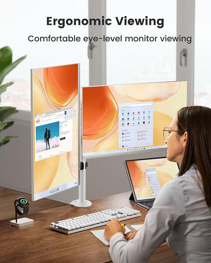 ErGear Fully Adjustable Dual Monitor Mount for 2 Screens up to 32 Inches, Holds up to 17.6 lbs Each Arm, Desk Stand, White