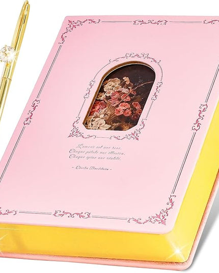 Thick Journal for Women & Girls, 360 Pages A5 Writing Journaling Notebook with Paintings, Women Journal for Writing, Vintage Journal with Gift Box & Pen for Girls Gift Ideas (Candy Pink)