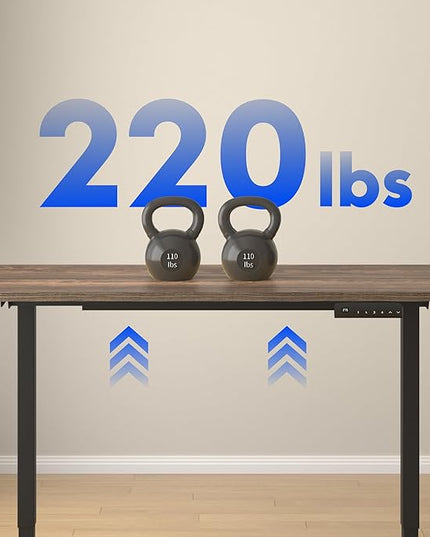 FLEXISPOT E3 Dual Motor Electric Standing Desk 55 x 28 Sit Stand Up Desk, Holds 220 lbs, Adjustable Height w/ Memory Presets, One-Piece Brown Wood Grain Desktop & Black Frame, Ships in 2 Boxes