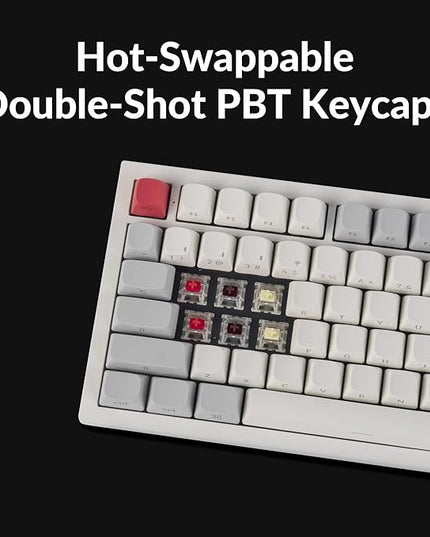 Keychron Q6 Max QMK/Launcher Wireless Bluetooth/2.4 GHz/USB-C Wired Custom Mechanical Keyboard, Full Size Programmable Knob RGB Backlit Hot-Swappable Gateron Red Switch for Mac Windows Linux - White