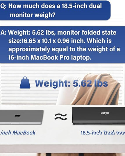 InnoView 18.5" 100Hz Dual Portable Monitor Built-in Speakers 115% sRGB 315°Adjustable Dual Stacked Folding Monitor (Wins/Mac) 1080P Laptop Screen Extender for Laptop(No Driver Needed)