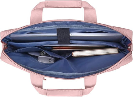 MOSISO Laptop Shoulder Bag 15.6 inch, 15-15.6 inch Computer Bag Compatible with MacBook Pro 16 inch, HP, Dell, Lenovo, Notebook with 2 Raised&1 Flapover&1 Horizontal Pocket&Handle&Belt, Pink