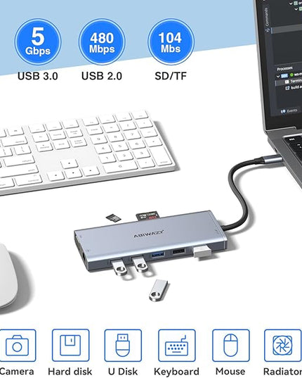 USB C Docking Station Dual Monitor for Dell/HP/Lenovo/Surface Laptop, 14 in 1 Triple Display Hub Multiple Adapter, Dongle with 2 HDMI 4K+VGA+5 Port+100W PD Charger+Ethernet+SD/TF+Audio