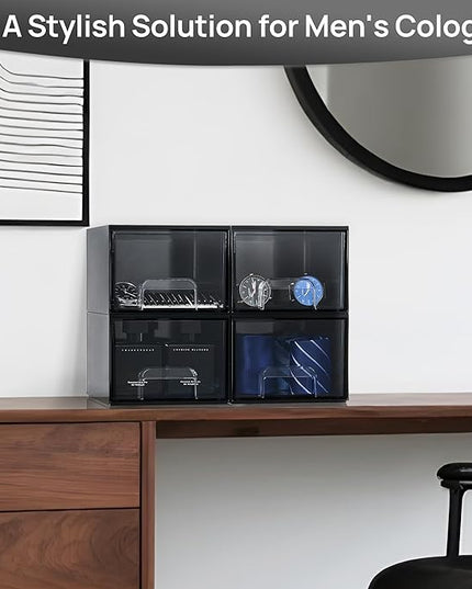 Vtopmart Black Small Stackable Storage Drawers, Cologne Organizer for Men,Plastic Containers for Vanity, Dresser,Office Desk,Bathroom Countertop Organization,Ideal for Room Decor,Gifts for Men