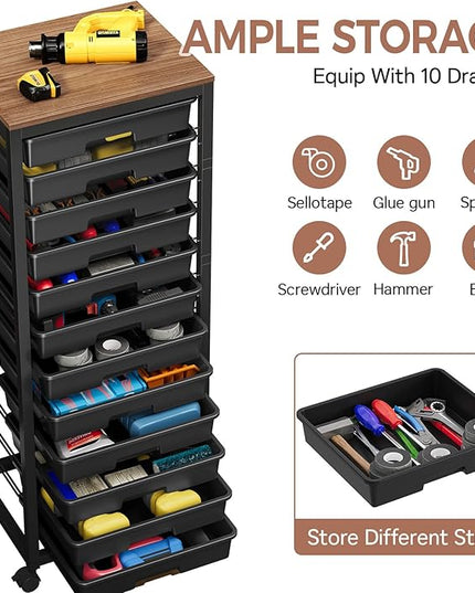 Rolling Cart with Drawers,12 Drawer Rolling Cart,Rolling storage cart with drawers,Black Rolling Drawer Cart,Teacher Rolling Cart for Classroom Storage,Craft Cart with Wooden Tabletop