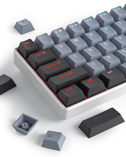 Guffercty kred 61-Keys PBT 60% Keycaps 60 Percent Shine-Through OEM Profile Keycaps Backlit US Layout for 60% Mechanical Keyboard (61 Grey Black)