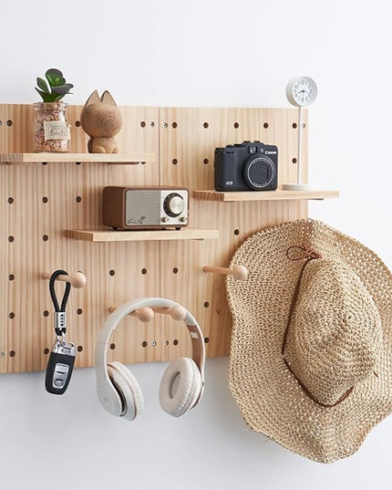 Wood Pegboard Combination Wall Organizer Kit, Wooden Display Pegboard Panel Kits for Bedroom, Study, Office, Bathroom, 2 Pieces Pegboards and 15 Accessories