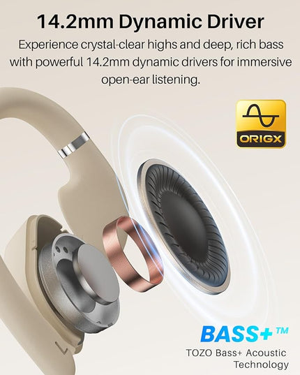 TOZO OpenWear Open Ear Headphones, Adjustable Ear Hooks, Ultra Comfort, Punchy Bass Bluetooth Headphones 5.4 with Smart Digital Display, Immersive Audio Earbuds, Stereo Bass, Fast Charging