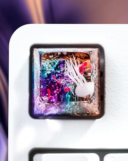 Jellyfish Artisan Keycap Rainbow Coral Ocean R1 SA Profile Custom Sea Creature Keycaps 1U ESC Handmade Gaming Sea Resin Key Cap Cherry MX Switch Compatible Mechanical Keyboard Jellyfish Lover Gift