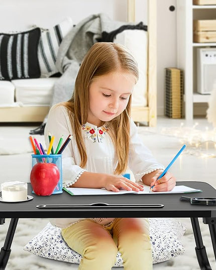 Fayquaze Laptop Bed Table, Portable Foldable Laptop Bed Desk with Storage Drawer and Cup Holder, Lap Desk Lap Stand Tray Table Floor Table Serving Tray for Eating, Reading and Working