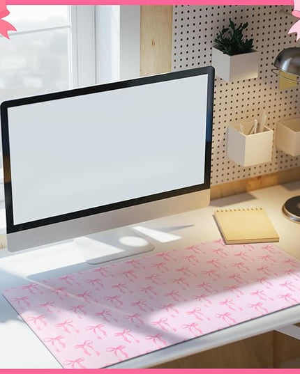 Large Pink Bows Mouse Pads Coquette Kawaii Mouse Pad 31.5 x 15.75 Inches Preppy Trendy Computer Desk Mat for Laptop with Non-Slip Rubber Base Mat Office Accessories Decor for Women