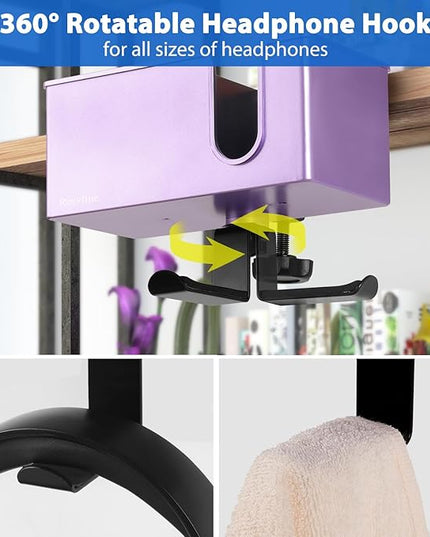 Rosyline 3-in-1 Clip-on Desk Organizer for Expanding Office and Gaming Space - Pen, Headphone, and Desk Item Holder (Purple)