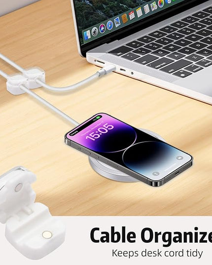 Magnetic Cable Clips Cord Organizer Holder, 6 Pack Adhesive Wire Holder Keeper Organizer USB Charging Cable Storage Holder for Home Office Phone Car Wall Desktop Nightstand Kitchen (White)