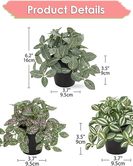 Hollyone Fake Plants 3 Packs Artificial Plants Indoor Faux Plants with Black Plastic Pot Small Fake Potted Plant for Home Aesthetic Living Room Bathroom Desk Shelf Office Decor