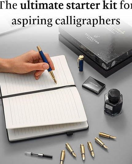 Ellington Pens Luxury Calligraphy Set - Premium Fountain Pen with 6 Nibs, 50 ml Black Ink Bottle, 6 Cartridges, Converter, Elegant Gift Box – Perfect for Drawing, Writing, Gifting (Nautilus)