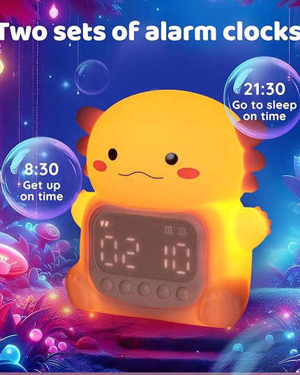 Axolotl Alarm Clock with Night Light for Kids, Rechargeable Silicone Lamp Time to Wake Clock，Cute Animal Tabletop Lamp, Perfect Sleep Companion for Boys Girls