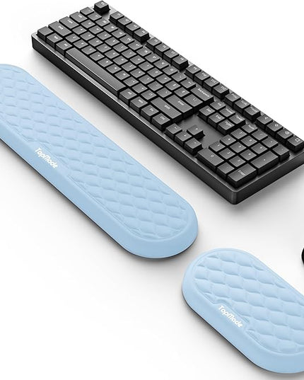 TopMade Upgraded Wider Wrist Rest Set, Soft Memory Foam Keyboard Hand Rest Pad, Computer Ergonomic Keyboard Mouse Wrist Support for Typing Pain Relief, Comfort for Office, Gaming, Study, White Ice