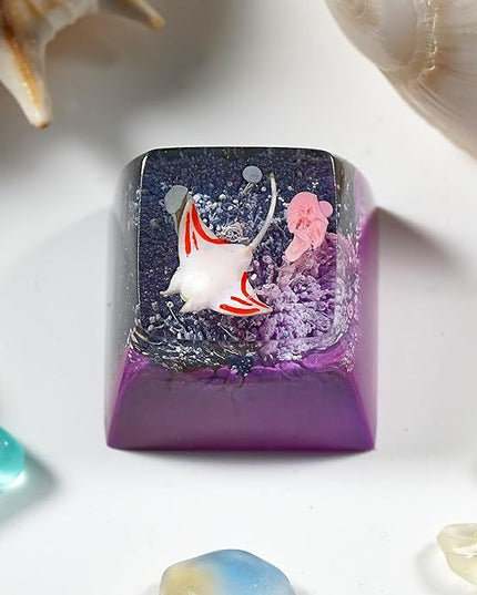 Manta Ray Artisan Keycap Black Purple Ocean Coral R1 SA Profile Custom Sea Creatures Keycaps 1U ESC Handmade Gaming Resin Key Cap Cherry MX Switch Compatible Mechanical Keyboard Manta Ray Lover Gift