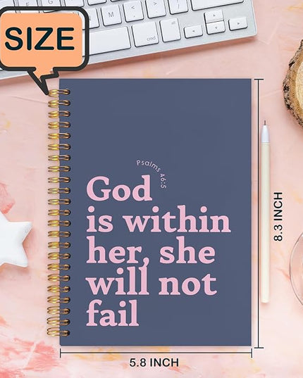 Inspirational Christian Spiral Journal Notebook 5.5x8.3in,God is Within Her She Will Not Fail,Psalm 46:5 Bible Prayer Journal,Christian Gifts for Women,Inspirational Religious Hardcover Notebook