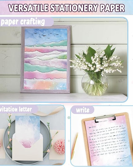 Tlenpo Decorative Watercolor Stationery Paper, 100 gsm Printer Paper 8.5 x 11In, Double-Sided for Business or Personal Use, Scrapbook, Printer Friendly for Invitations (120)