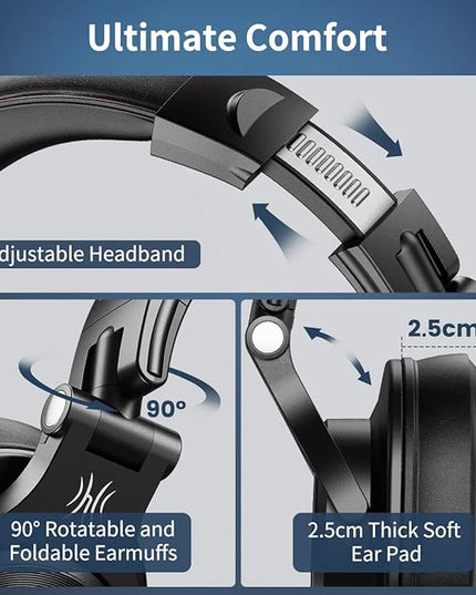 OneOdio A71 Hi-Res Studio Recording Headphones - Wired Over Ear Headphones with SharePort, Monitoring Mixing Foldable Headset with Stereo Sound, 3.5/6.35MM Jack for PC Computer DJ Guitar-Black