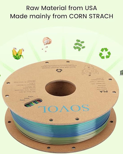 Sovol 3D Printer Silk Shiny Gradient Multicolored Fast Change Rainbow PLA 1 kg (2.2 lbs) Spool 3D Printing Materials, Wiring Tightness, Dimensional Accuracy +/- 0.03 mm, 1.75 mm, Yellow Rainbow